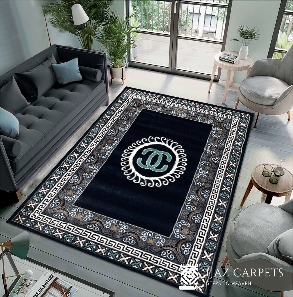 Versace-Inspired Jute Luxury Rug | Size: 3ft width x 5ft length (100cm x 150cm) | Article #M35BLU-1