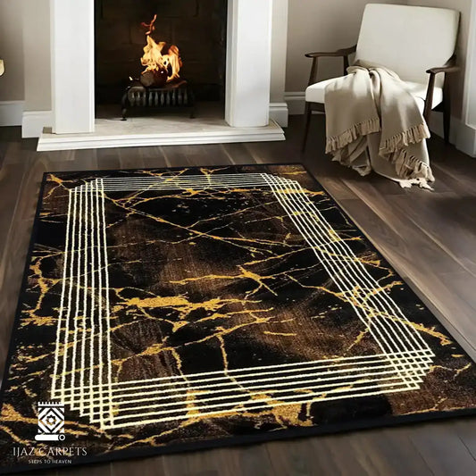 Modern Polypropelene Rug | Size: 5ft width x 7.5ft length (150cm x 225cm) | Article #M58BLK-16