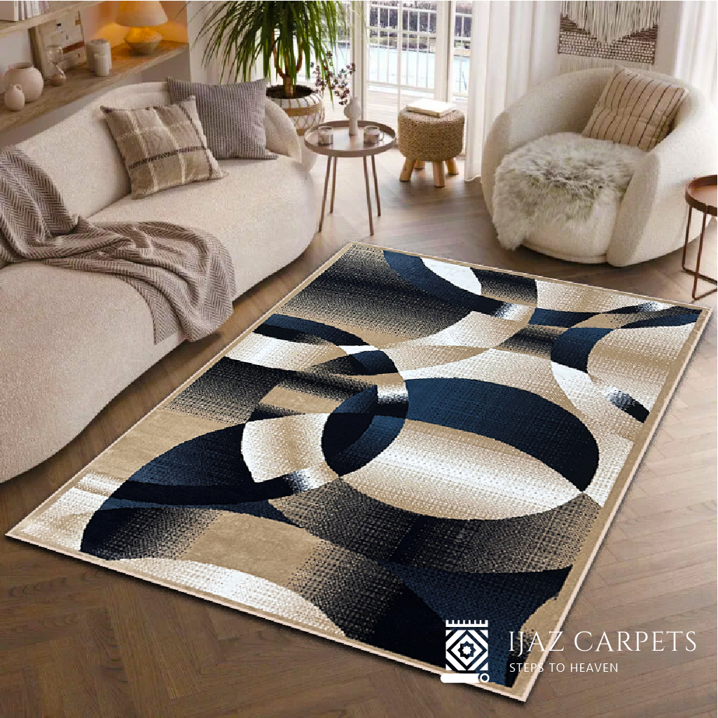 Modern Geometry Jute Rug | Size: 6.6ft width x 9.6ft length (200cm x 290cm) | Article #M710BLU-6