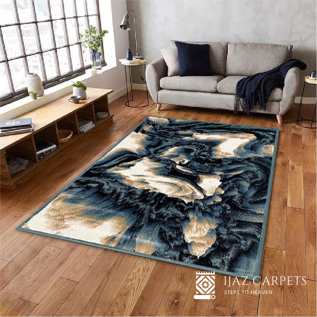 Gradient Polypropylene Ink Splash Rug | Size: 5ft width x 7.5ft length (150cm x 225cm) | Article #M58BLU-5