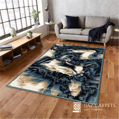 Gradient Polypropylene Ink Splash Rug | Size: 5ft width x 7.5ft length (150cm x 225cm) | Article #M58BLU-5