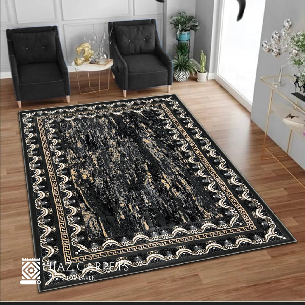 GeoFusion Jute Rug | Size: 5ft width x 7.5ft length (150cm x 225cm) | Article #P58BLK-6