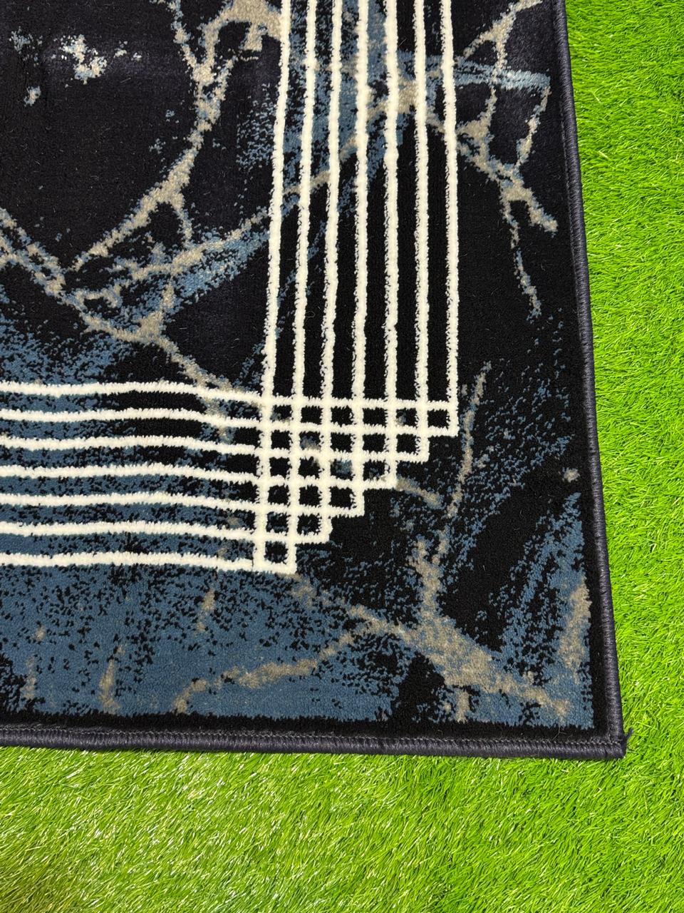 Abstract Crisscross Lined Rug | Size: 4ft width x 5.5ft length (120cm x 170cm) | Article #M46BLU-1