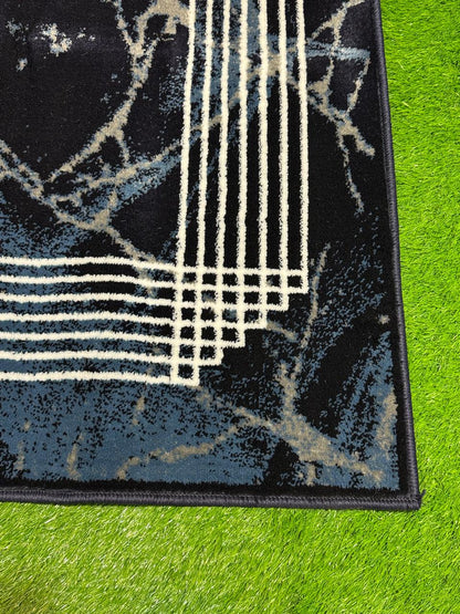 Abstract Crisscross Lined Rug | Size: 4ft width x 5.5ft length (120cm x 170cm) | Article #M46BLU-1