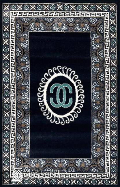 Versace-Inspired Jute Luxury Rug | Size: 3ft width x 5ft length (100cm x 150cm) | Article #M35BLU-1