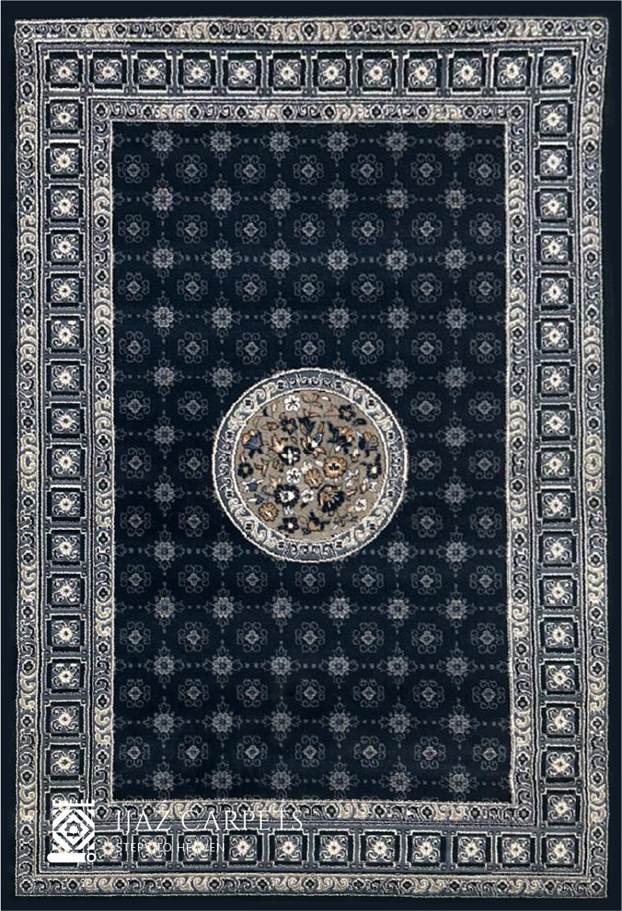 Vintage Jute Floral Medallion Rug | Size: 5ft width x 7.5ft length (150cm x 225cm) | Article #P58BLU-9