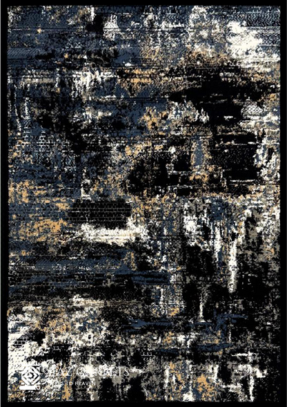 Modern Black Abstract Art Rug | Size: 4ft width x 5.5ft length (120cm x 170cm) | Article #M46BLK-2