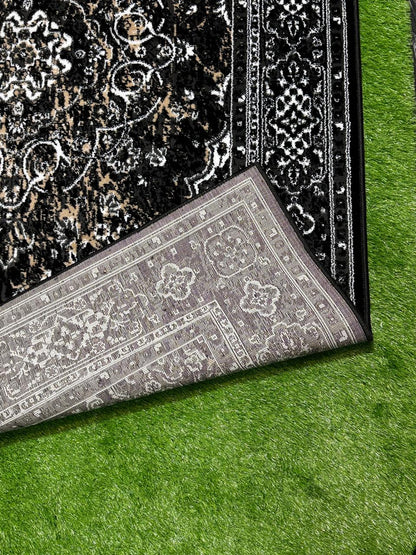 Timeless Polypropylene Floral Rug | Size: 5ft width x 7.5ft length (150cm x 225cm) | Article #P58BLK-13