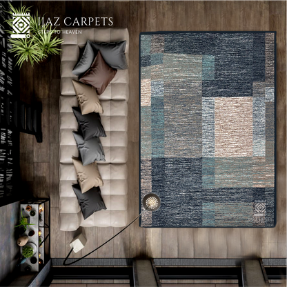 Abstract Box Pattern Rug | Size: 6.6ft width x 9.6ft length (200cm x 290cm) | Article #M710BLU-2