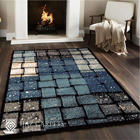 Dynamic Shape Abstract Rug | Size: 4ft width x 5.5ft length (120cm x 170cm) | Article #M46BLU-3