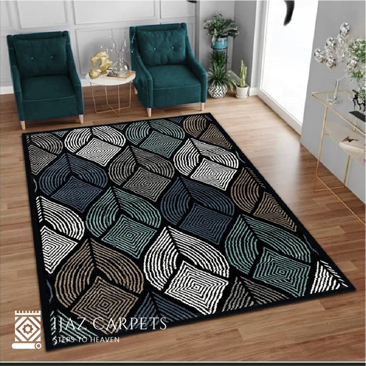 Dynamic Shape Abstract Rug | Size: 4ft width x 5.5ft length (120cm x 170cm) | Article #M46BLU-6