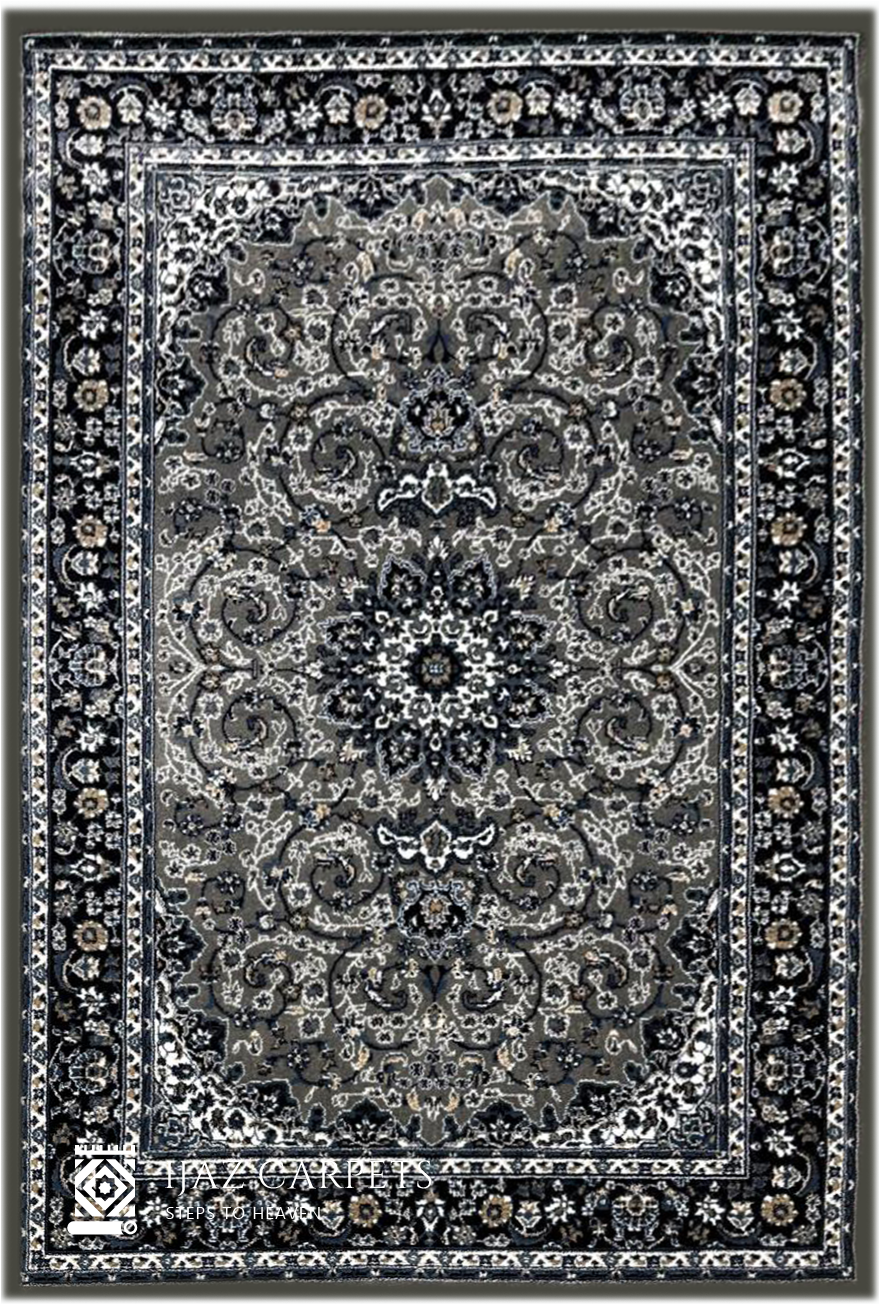 Heritage-Inspired Polypropylene Rug | Size: 5ft width x 7.5ft length (150cm x 225cm) | Article #P58GRY-7