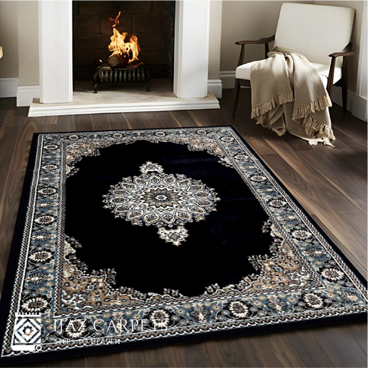 Traditional Black Persian-Style Rug | Size: 4ft width x 5.5ft length (120cm x 170cm) | Article #P46BLK-1