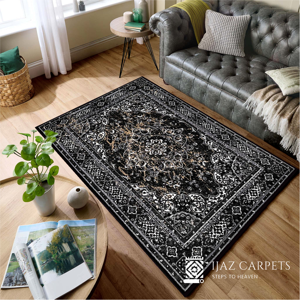 Timeless Polypropylene Floral Rug | Size: 5ft width x 7.5ft length (150cm x 225cm) | Article #P58BLK-13