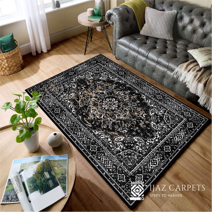 Timeless Polypropylene Floral Rug | Size: 5ft width x 7.5ft length (150cm x 225cm) | Article #P58BLK-13