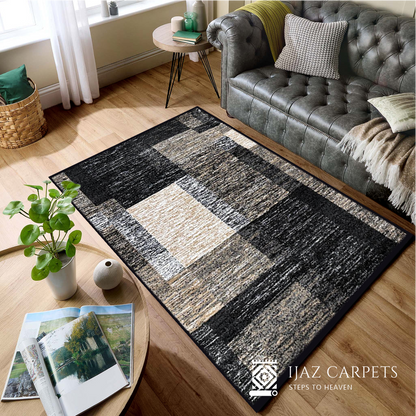 Abstract Box Pattern Rug | Size: 5ft width x 7.5ft length (150cm x 225cm) | Article #M58BLK-2