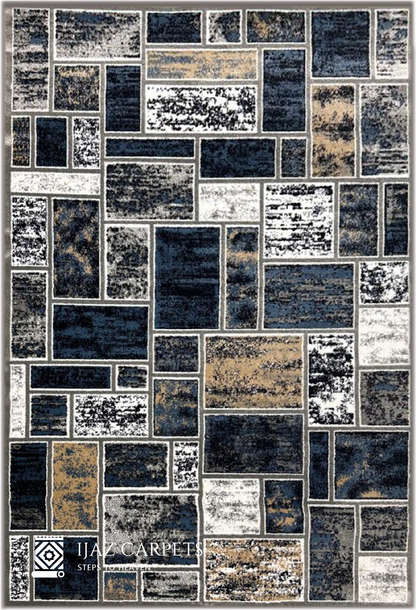 Abstract Box Pattern Rug | Size: 5ft width x 7.5ft length (150cm x 225cm) | Article #M58GRY-12