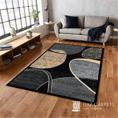 Contemporary Jute Geometrical Rug | Size: 5ft width x 7.5ft length (150cm x 225cm) | Article #M58BLK-8