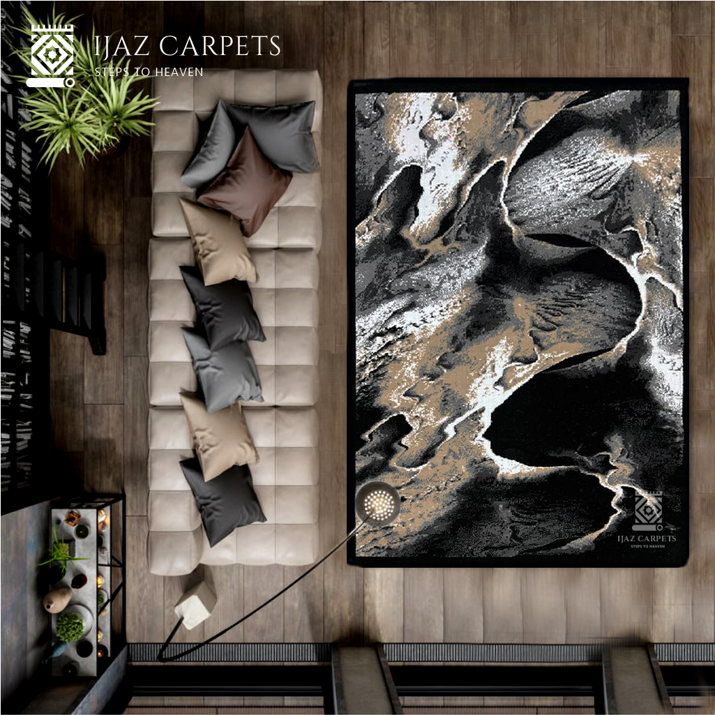 Artistic Splash Pattern Rug | Size: 5ft width x 7.5ft length (150cm x 225cm) | Article #M58BLK-12